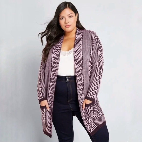 ModCloth Standout Burgundy Knit Open Front Cardigan Sweater Size Large - Picture 1 of 8